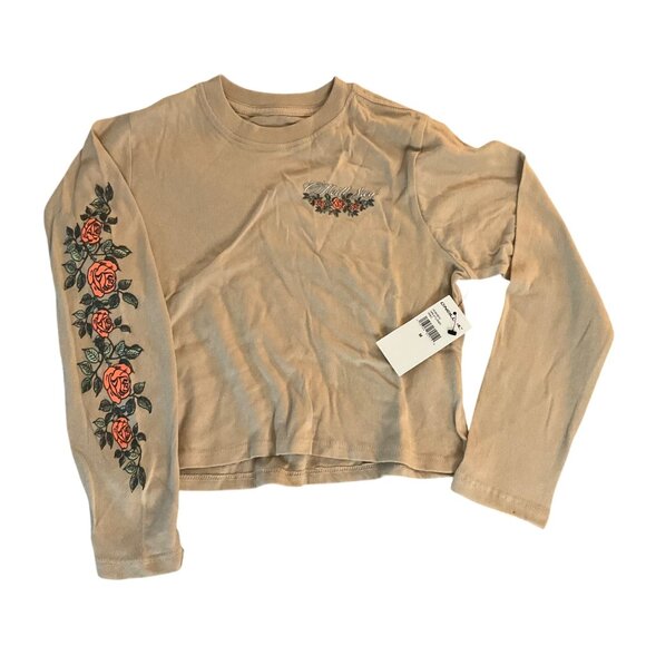 ONeill Surf girls Beige Rose floral Graphic Long Sleeve Crop Top M 10-12 - Picture 6 of 7